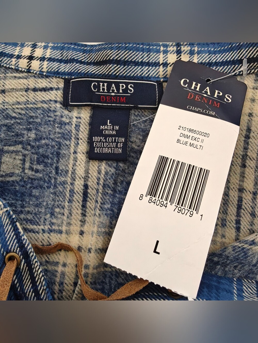 Chaps Denim vintage Y2K Cottagecore Plaid Ruffle Western lace-up neck size L - Picture 6 of 7